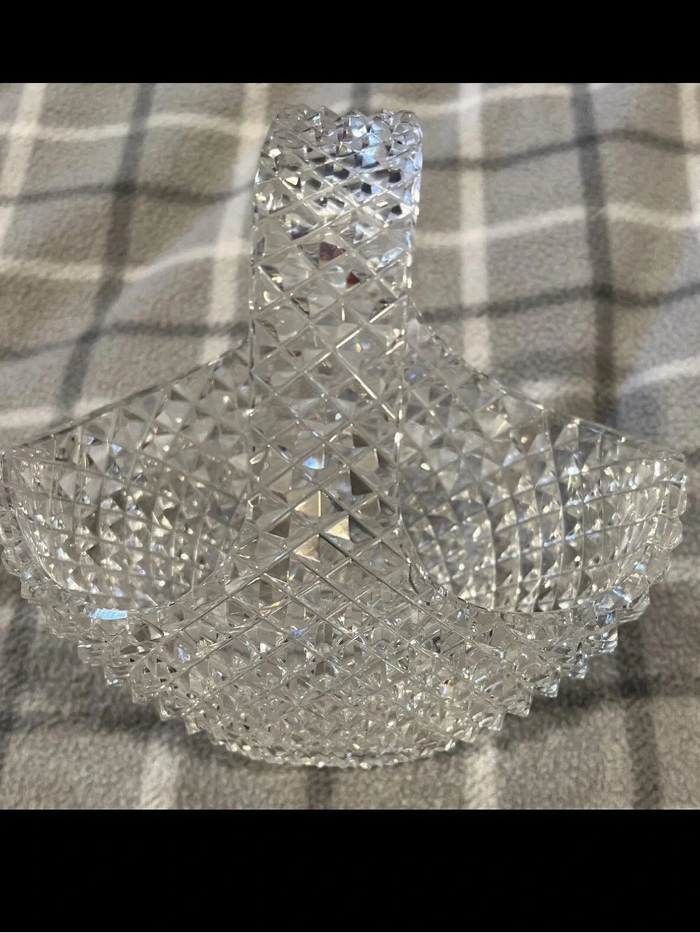 Clear Diamond-Cut Glass Basket Vase - Decorative Home Accent